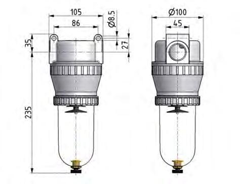 Filter 5microns G1'' 12500 l/min Semi-Auto Polycarbonate Standard 5