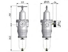 Filter-Regulator G1'' 12000 l/min 0.5-10.0bar/7-145psi Semi-Auto Polycarbonate Standard 5
