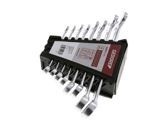 8 - 19mm Gedore Red 8-piece Set of Open End Wrenches With 15 Degrees Angled Box End
