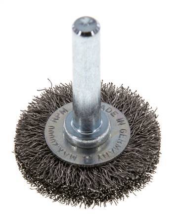 Round Brush 30x6 mm 6 mm Shaft Stainless Steel Wire 0.2 mm Corrugated