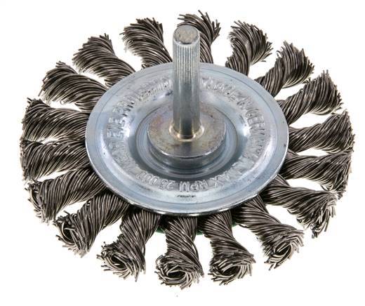 Round Brush 75x12 mm 6 mm Shaft Stainless Steel Wire 0.5 mm 18xBraided