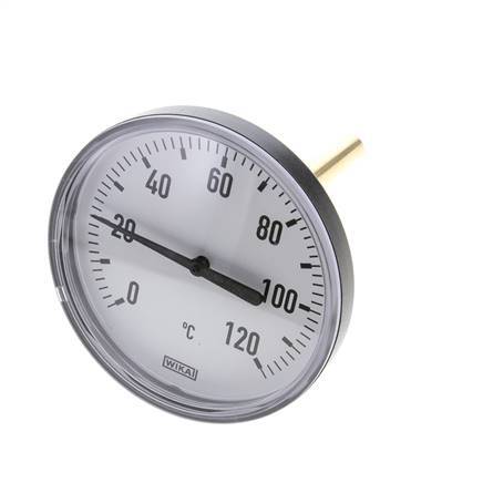 0 to +120°C Plastic Bimetallic Thermometer 100mm Cabinet 100mm Stem with Thermowell