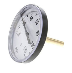 0 to +120°C Plastic Bimetallic Thermometer 100mm Cabinet 60mm Stem with Thermowell