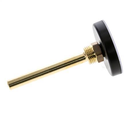 0 to +120°C Plastic Bimetallic Thermometer 63mm Cabinet 100mm Stem with Thermowell