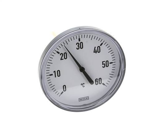 0 to +60°C Plastic Bimetallic Thermometer 100mm Cabinet 100mm Stem with Thermowell