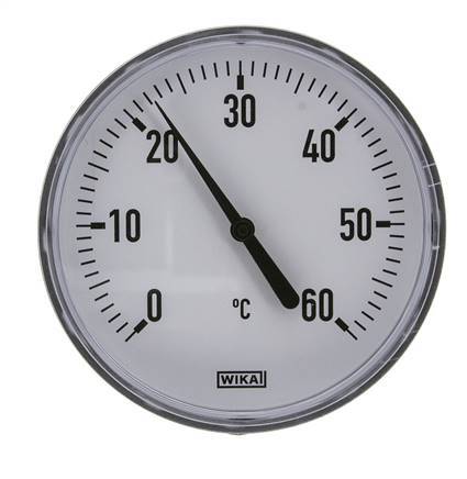 0 to +60°C Plastic Bimetallic Thermometer 100mm Cabinet 40mm Stem with Thermowell