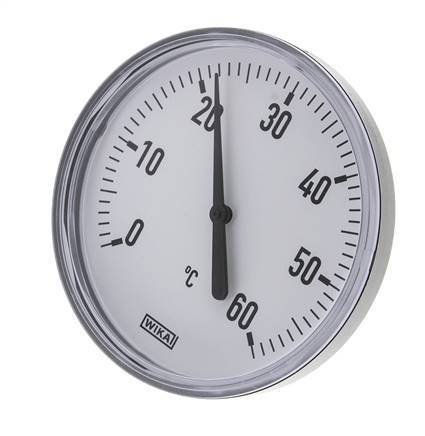 0 to +60°C Plastic Bimetallic Thermometer 100mm Cabinet 40mm Stem with Thermowell