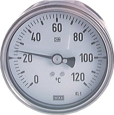 -10 to +50°C Petrochemical Stainless Steel Bimetallic Thermometer 100mm Cabinet 200mm Stem Rear