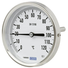 0 to +100°C Stainless Steel Bimetallic Industrial Thermometer 63mm Cabinet 100mm Stem Rear