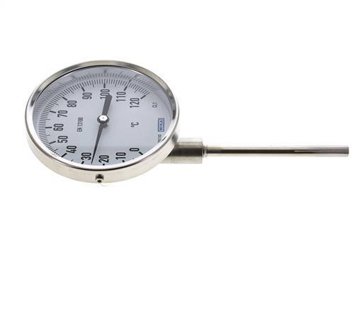 0 to +120°C Stainless Steel Bimetallic Thermometer 100mm Cabinet 100mm Stem Bottom