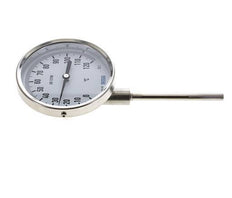 0 to +120°C Stainless Steel Bimetallic Thermometer 100mm Cabinet 100mm Stem Bottom