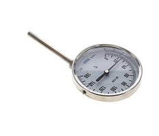 0 to +160°C Stainless Steel Bimetallic Thermometer 100mm Cabinet 100mm Stem Bottom
