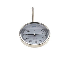 0 to +160°C Stainless Steel Bimetallic Thermometer 100mm Cabinet 100mm Stem Bottom