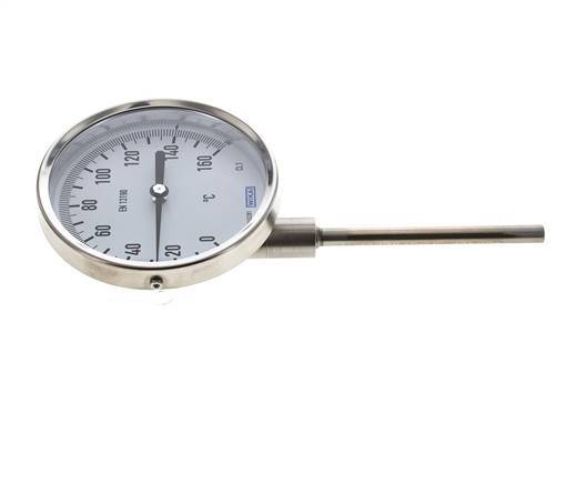 0 to +160°C Stainless Steel Bimetallic Thermometer 100mm Cabinet 100mm Stem Bottom