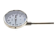 0 to +160°C Stainless Steel Bimetallic Thermometer 100mm Cabinet 100mm Stem Bottom