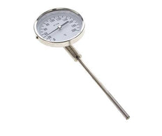 0 to +200°C Stainless Steel Bimetallic Thermometer 100mm Cabinet 160mm Stem Bottom