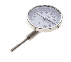 0 to +200°C Stainless Steel Bimetallic Thermometer 100mm Cabinet 63mm Stem Bottom