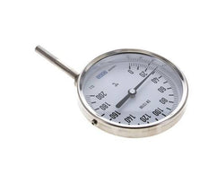 0 to +200°C Stainless Steel Bimetallic Thermometer 100mm Cabinet 63mm Stem Bottom