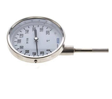 0 to +200°C Stainless Steel Bimetallic Thermometer 100mm Cabinet 63mm Stem Bottom