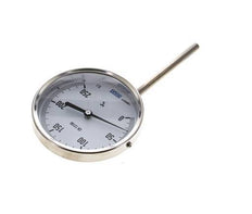 0 to +250°C Stainless Steel Bimetallic Thermometer 100mm Cabinet 100mm Stem Bottom
