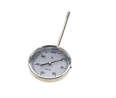 0 to +250°C Stainless Steel Bimetallic Thermometer 100mm Cabinet 160mm Stem Bottom