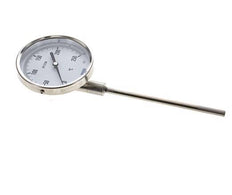 0 to +250°C Stainless Steel Bimetallic Thermometer 100mm Cabinet 160mm Stem Bottom
