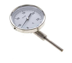 0 to +250°C Stainless Steel Bimetallic Thermometer 100mm Cabinet 63mm Stem Bottom