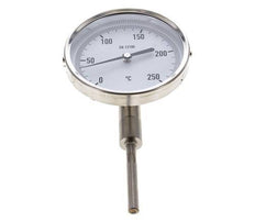 0 to +250°C Stainless Steel Bimetallic Thermometer 100mm Cabinet 63mm Stem Bottom