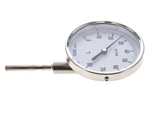 -20 to +60°C Stainless Steel Bimetallic Thermometer 100mm Cabinet 100mm Stem Bottom