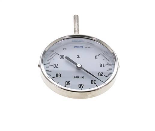 -20 to +60°C Stainless Steel Bimetallic Thermometer 100mm Cabinet 100mm Stem Bottom