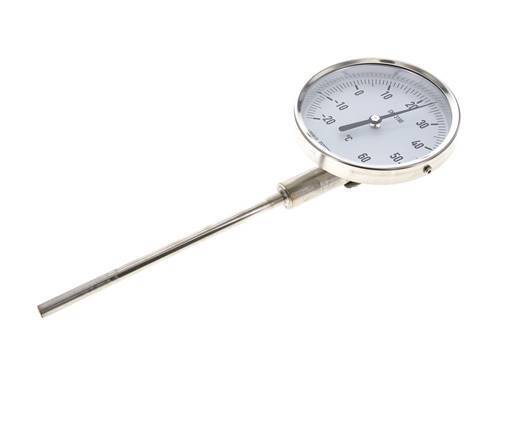 -20 to +60°C Stainless Steel Bimetallic Thermometer 100mm Cabinet 160mm Stem Bottom