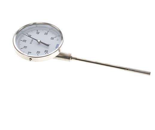 -20 to +60°C Stainless Steel Bimetallic Thermometer 100mm Cabinet 160mm Stem Bottom