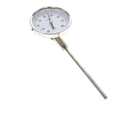 -20 to +60°C Stainless Steel Bimetallic Thermometer 100mm Cabinet 160mm Stem Bottom