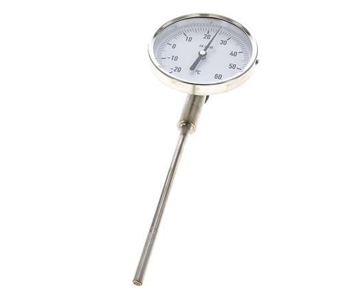 -20 to +60°C Stainless Steel Bimetallic Thermometer 100mm Cabinet 160mm Stem Bottom