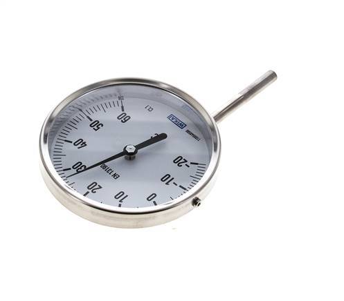 -20 to +60°C Stainless Steel Bimetallic Thermometer 100mm Cabinet 63mm Stem Bottom