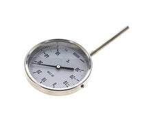 -30 to +50°C Stainless Steel Bimetallic Thermometer 100mm Cabinet 100mm Stem Bottom