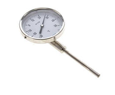 -30 to +50°C Stainless Steel Bimetallic Thermometer 100mm Cabinet 100mm Stem Bottom