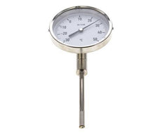-30 to +50°C Stainless Steel Bimetallic Thermometer 100mm Cabinet 100mm Stem Bottom