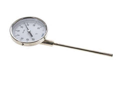 -30 to +50°C Stainless Steel Bimetallic Thermometer 100mm Cabinet 160mm Stem Bottom