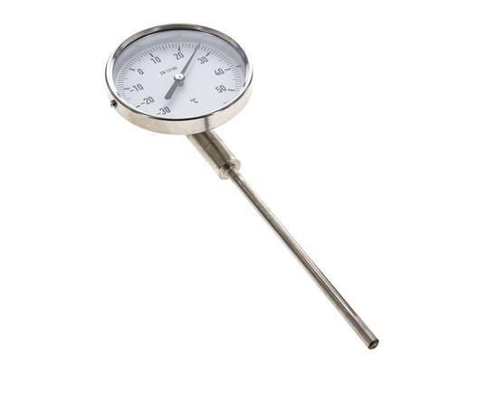 -30 to +50°C Stainless Steel Bimetallic Thermometer 100mm Cabinet 160mm Stem Bottom