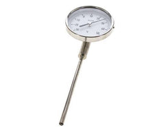-30 to +50°C Stainless Steel Bimetallic Thermometer 100mm Cabinet 160mm Stem Bottom
