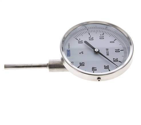 -30 to +50°C Stainless Steel Bimetallic Thermometer 100mm Cabinet 63mm Stem Bottom