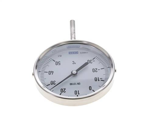 -30 to +50°C Stainless Steel Bimetallic Thermometer 100mm Cabinet 63mm Stem Bottom