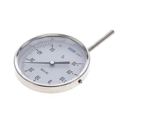 -30 to +50°C Stainless Steel Bimetallic Thermometer 100mm Cabinet 63mm Stem Bottom
