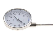 -30 to +50°C Stainless Steel Bimetallic Thermometer 100mm Cabinet 63mm Stem Bottom