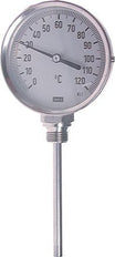 0 to +60°C Stainless Steel Bimetallic Industrial Thermometer 100mm Cabinet 200mm Stem Bottom