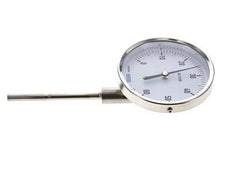 0 to +60°C Stainless Steel Bimetallic Thermometer 100mm Cabinet 100mm Stem Bottom