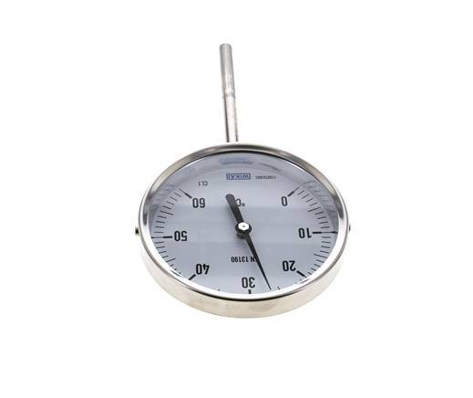 0 to +60°C Stainless Steel Bimetallic Thermometer 100mm Cabinet 100mm Stem Bottom
