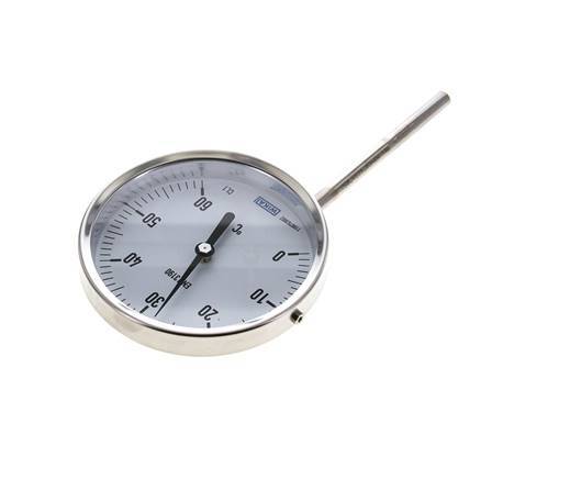 0 to +60°C Stainless Steel Bimetallic Thermometer 100mm Cabinet 100mm Stem Bottom
