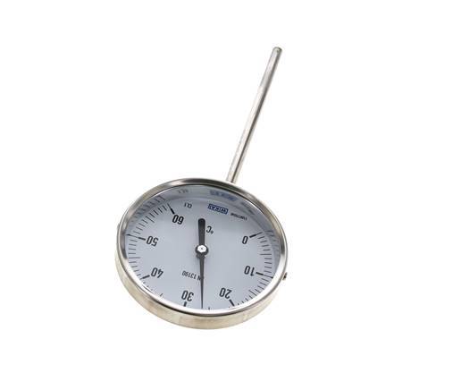 0 to +60°C Stainless Steel Bimetallic Thermometer 100mm Cabinet 160mm Stem Bottom